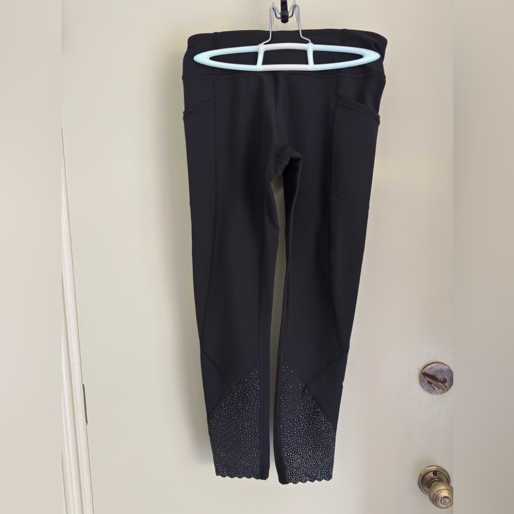 Black Lululemon Leggings with Embellished Hem
